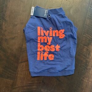 Old Navy Blue Pet Shirt with Orange Text